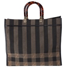 FENDI Sunshine Shopper Tote Bag 8BH372 Dark Brown Black Jacquard Leather