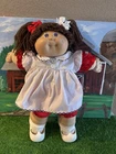 Vintage 80’s Cabbage Patch Kids Doll Brown Yarn Pigtails Blue Eyes Gingham Dress