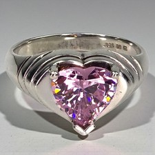 Vintage Sterling Silver Pink CZ Heart Ring Size 10