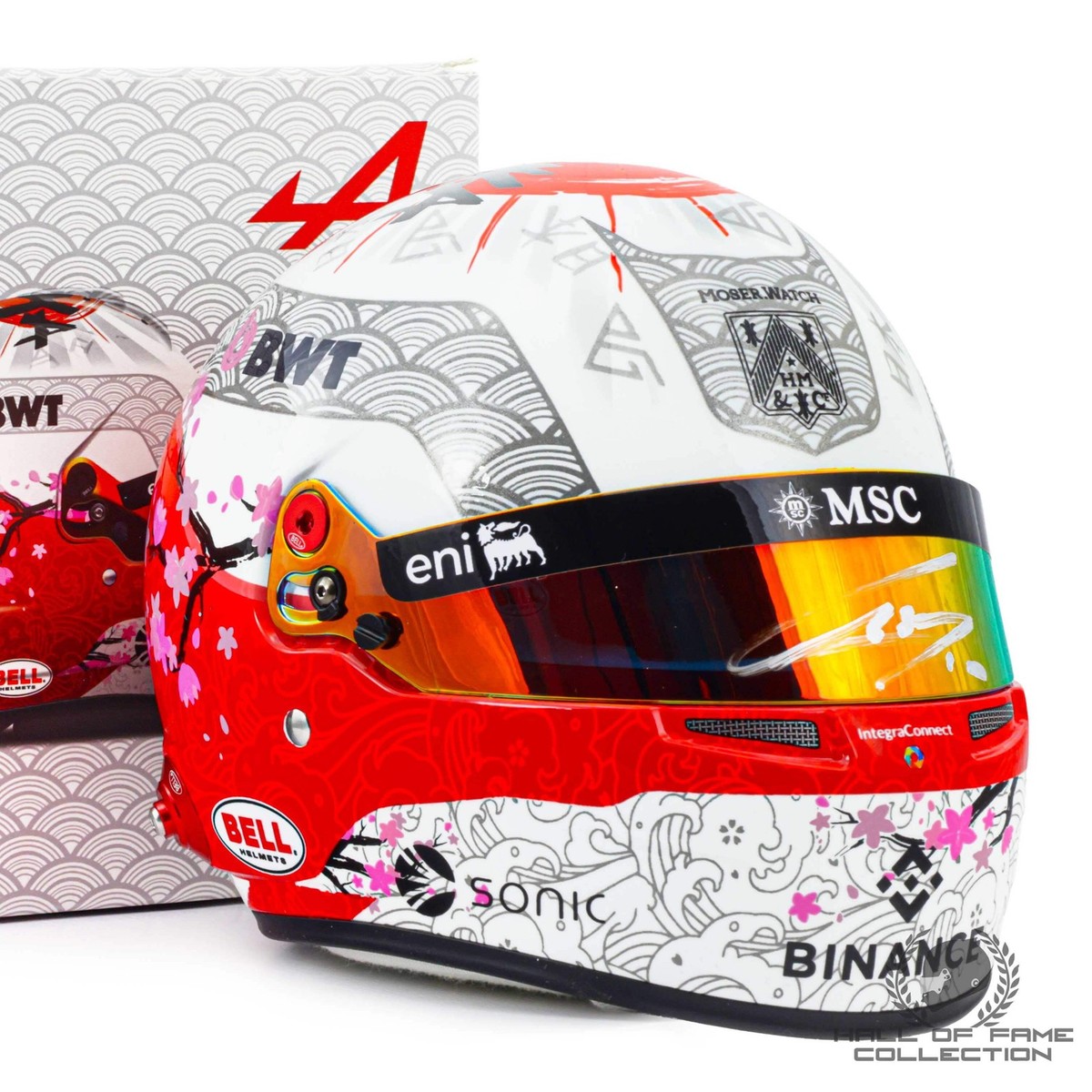 Casque de F1 Formule 1 BWT Alpine 2023 replica 1:1 Bell signé par Pierre Gasly et sous vitrine