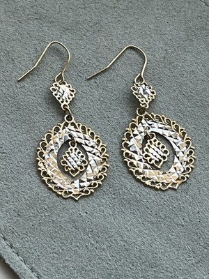 Massive 14K Gold (geprüft) zweifarbige leichte Feder Ohrringe Made in France!