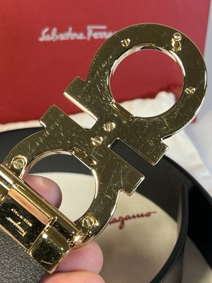 Salvatore Ferragamo Gancini Belt Size 38 Black Gold Buckle  display picture 1