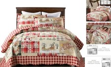 3 Piece Christmas Quilt Set, Rustic Lodge Deer Quilt King Hello Winter