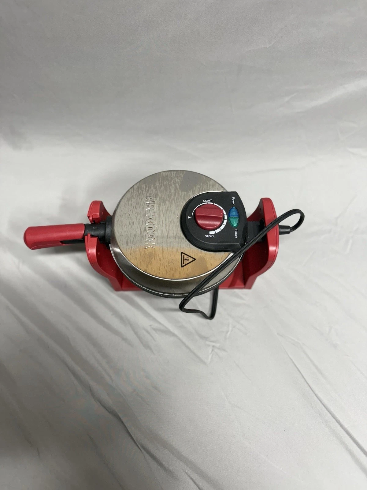 Red Round Belgian Waffle Maker Non-Stick Adjustable Browning Tested Works