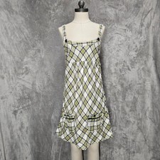 Y2K Hollister Green Plaid Jumper Dress Pockets Smocked Babydoll Women L Preppy