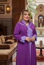 Moroccan Women's 2-Piece Set - Crepe Djellaba with Hood Kaftan - XL/2XL