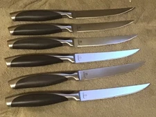 Fortessa Serrated All Metal Steak Knife 5.75 Black Stainless Set of 6 -NEW-