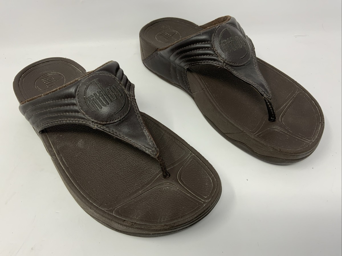 Fitflop Walkstar Brown Leather Flip Flop Sandals Wobble Board