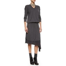 Brunello Cucinelli Asymmetric-Underlay wool blend Knit Dress sz M NWT $ 2650