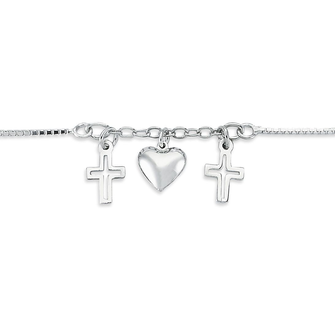 Silver Jewelco London Love Hearts & Crosses 1mm Charm Bracelet 7.5""