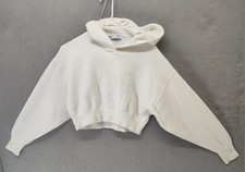 Zara Hoodie Womens Medium White Cropped Pullover Long Sleeve Viscose Blend Cozy