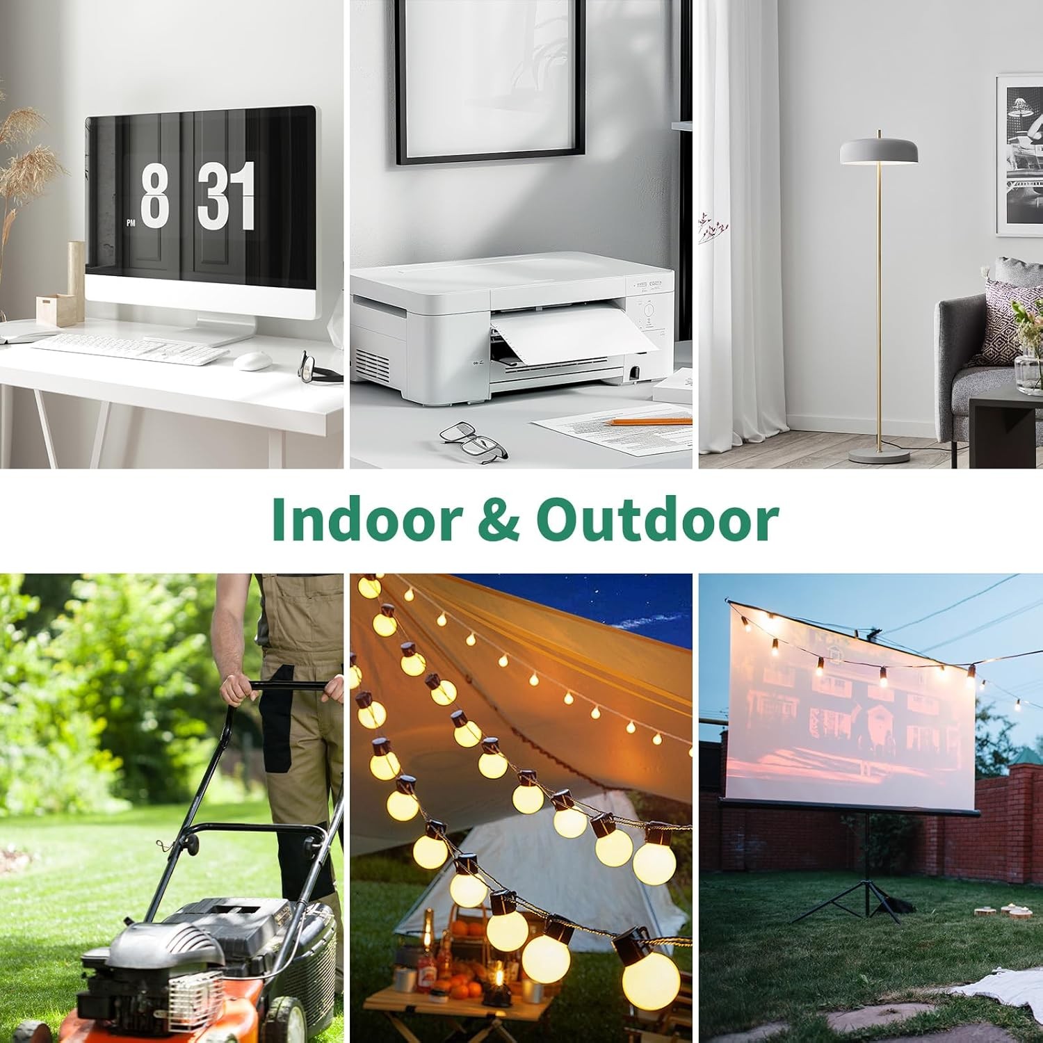 KASONIC 3 Prong Extension Cord with Switch, 1875W 15A Grounded 6 FT, Black 