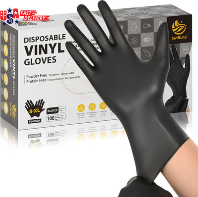 Black Vinyl Gloves, Food Grade Gloves Disposable Latex Free & Powder Free, Guant