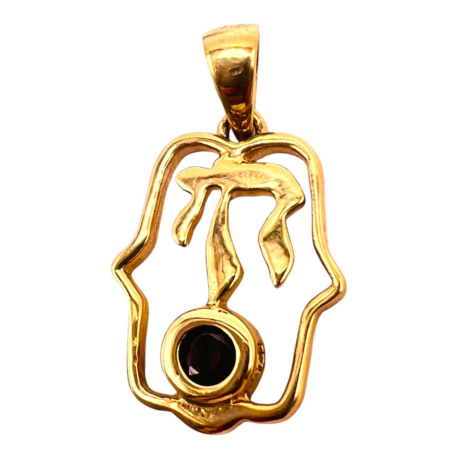 Solid 14k Yellow Gold Ruby Hamsa Chai  Pendant Ch… - image 11