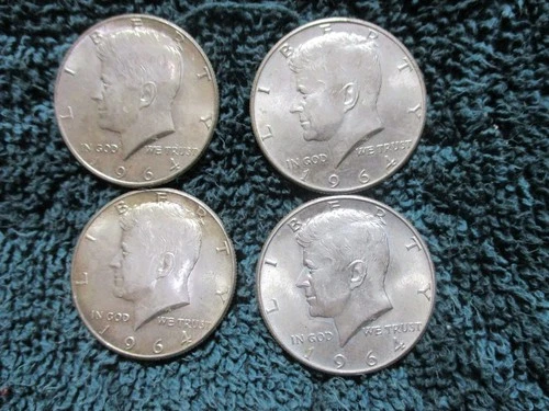 Kennedy Half Dollars - 1964 Lot of Four (4) 90% Silver Coins, Unc. Not certified