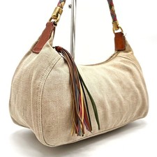 Excellent Condition MIU MIU Beige Canvas Leather Top Handle Hobo Bag Women