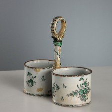 Porta Olio e Aceto Antico Maiolica Decori Italia XVIII Secolo Originale
