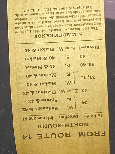 1940s Philadelphia Rapid Transit Trolley Transfer Ticket Booklet Route 14 June 2 - Picture 13 of 17