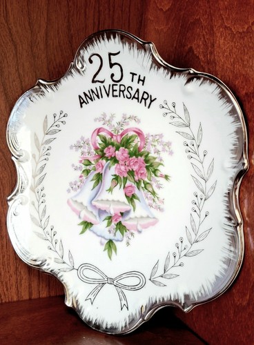 Vtg Silver Anniversary Plate 25th Celebration Wall Hanger Japan - Picture 10 of 11