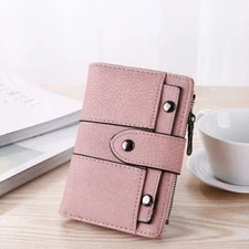Women Pink Small Leather Wallet ID Credit Card Holder Bifold Purse Clutch Pocket