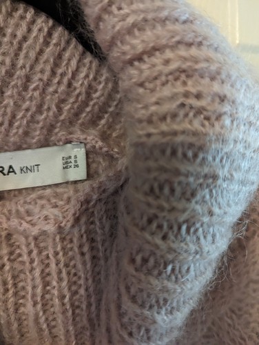 ZARA Cowl Neck Rose/Blush Cable Knit Sweater Size S Oversize - Picture 8 of 10