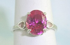 Lab-Created Pink Sapphire Oval 10X8 mm Heart Setting Ring Sterling Silver Size 7