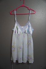 Secret Treasure Womens Light Blue Floral Sheer Silk Vintage Slip Size Large