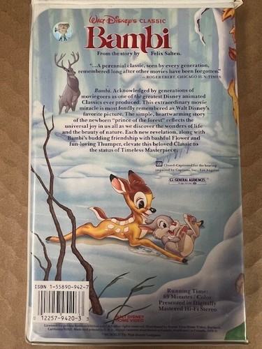 Walt Disney Bambi VHS Video Tape Black Diamond Classic Clamshell Case RARE! - Picture 2 of 4