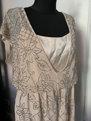 Perlen Kleid Edel Handarbeit Beige S 36/38Needle & Thread NP 490 