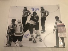JSA TERRY O'REILLY & DAVE SCHULTZ SIGNED 16X20 AUTOGRAPHED FIGHT PHOTO 963