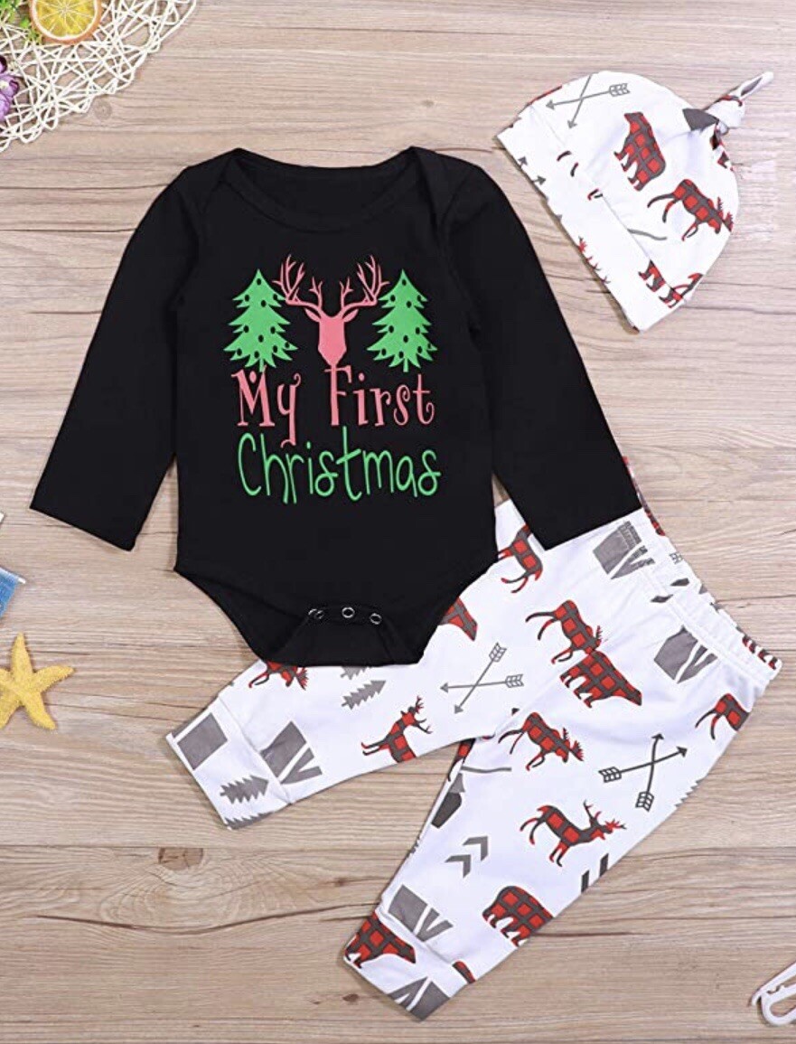 Conjunto De Tres Piezas Para Bebés.Adorable Navidad. Bebés De 6-9 Y 9-12 Meses.