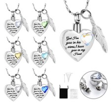 Heart Urn Necklace for Ashes with Birthstones Wings Cremation Jewelry for Ashes
