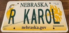 R KAROL Vanity License Plate Nebraska