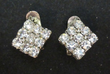 Vintage SG D'OR Signed Prong Set Clear Rhinestone Shoe Clips Diamond Shaped