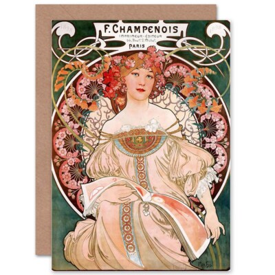 Alphonse Mucha Champenois Altmeister Gemälde Blanko Grußkarte mit Umschlag