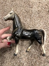 Vintage 60s Hard Plastic Marked "S" 2156 Hong Kong Toy Horse Black White