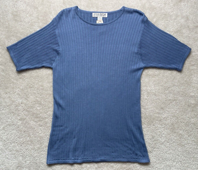 NWT Leyla Mitra Silk Sweater Women s Medium Blue Short Sleeve Vintage