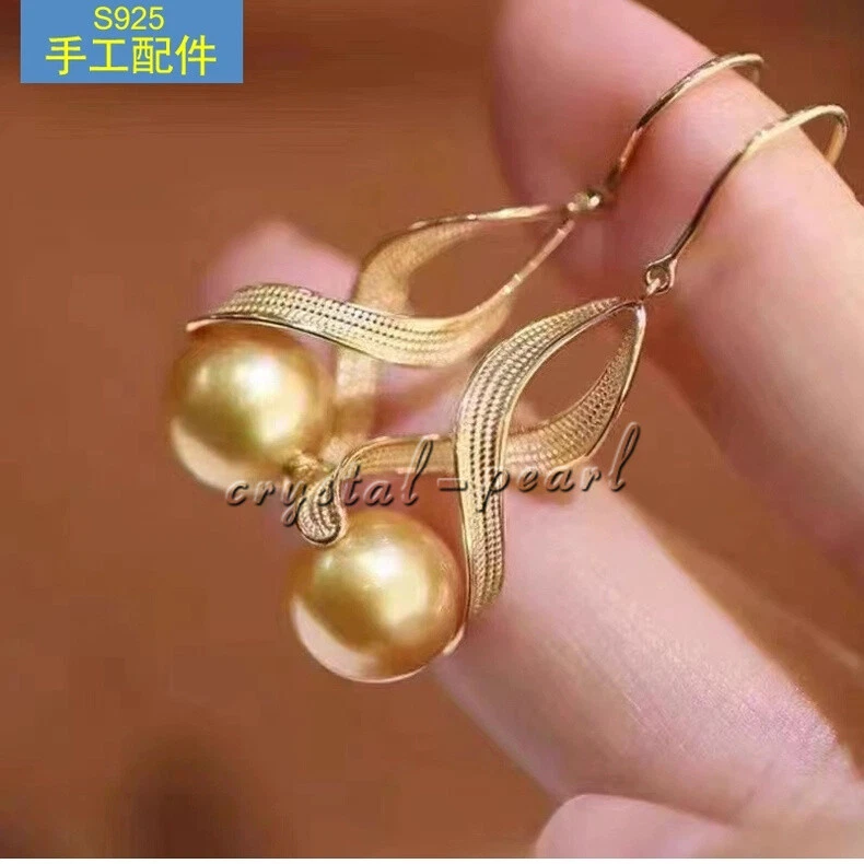bonitos pendientes de perlas naturales AAA doradas mar del sur s925 Foto 2 de 2