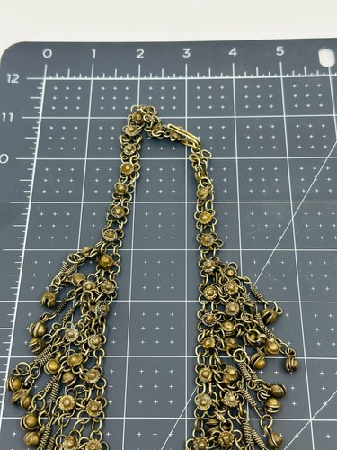 Vintage Beduoin Bib Necklace 3 Tier Bells Flowers Mesh Brass Hook Closure Estate - Picture 8 of 9