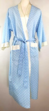 Vintage Appel Robe w/ Belt - Size L - Blue w/ White Polka Dots  Trim - Pockets