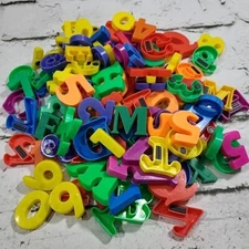 Vintage Alphabet Fridge Magnets Lot Of 112 Pieces Assorted Letters Numbers ABCs 