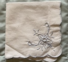 Vintage Blue/White Floral Flower Handkerchief 10.5" x 10.5"