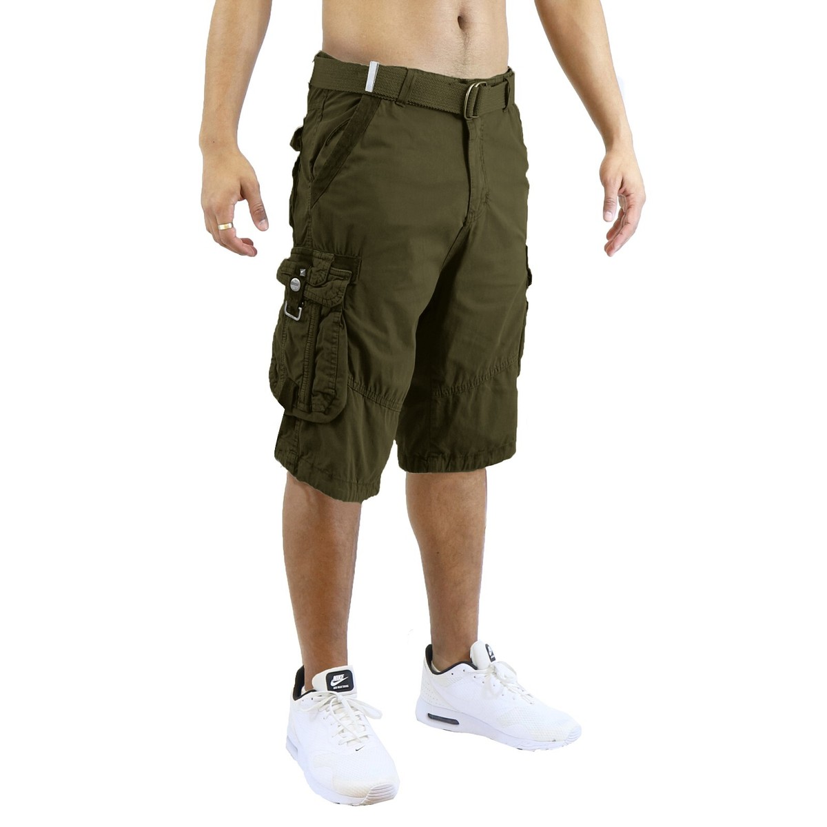 Mens Belted Cargo Shorts Distressed Cotton Vintage Lounge