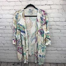 Catherines Top Womens 3XWP White Open Front Sheer Topper Casual 3/4 Sleeve