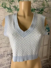 J For Justify Women's Vest Top Size Medium Blue Plaid Stretchy Preppy Academia