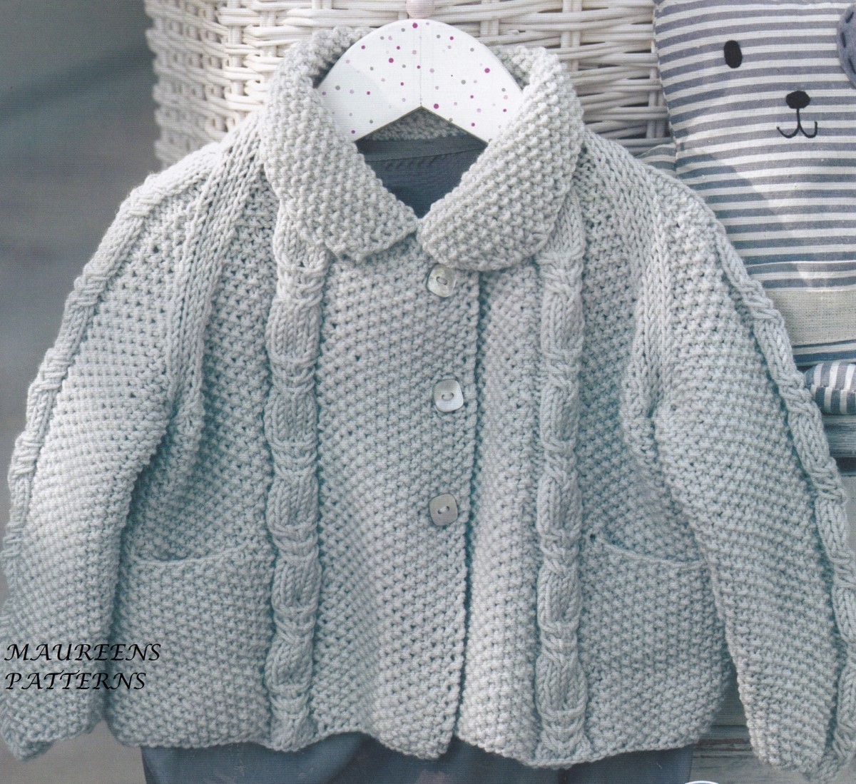 Knitting Pattern To Make a Babies Spanish Style Cable Raglan Coat 3-6-9  Months