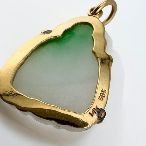Vintage 14 Karat Yellow Gold Carved Jade Buddha Pendant - Picture 5 of 7