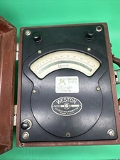 Vintage Antique Weston Model 341 AC Voltmeter  In Original Wooden Case