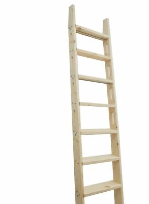 DIYHD Knotty Pine Wood Sliding Library Ladder Rolling Ladder