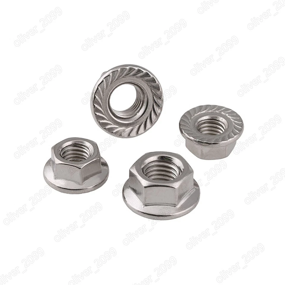 Left Hand Thread 304 Stainless Steel Hex Flange Nuts Serrated Lock Nut M5 M6-M12 - Image 4 of 4